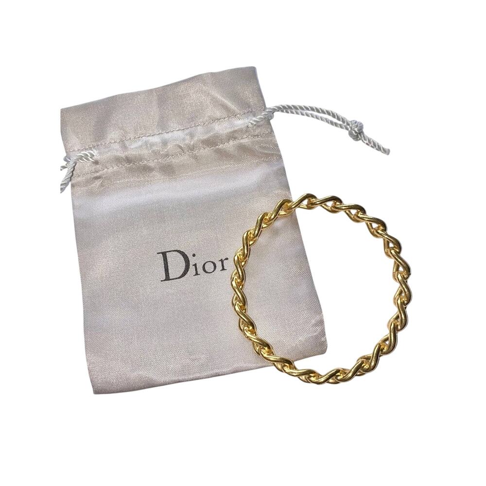 Christian Dior Vintage Galliano Gold Metal Chain Link Bangle Bracelet Signed